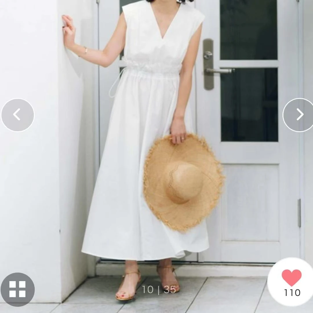 【外贸精品】2057 独家感极简纯色花苞抽绳松紧腰V领 连衣裙