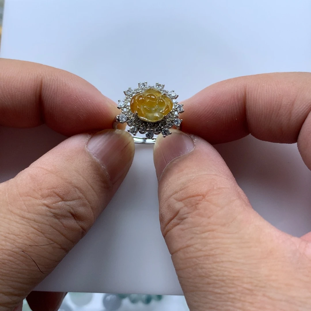 Y***i翡翠银S925镶嵌戒指缅甸天然翡翠戒指15号圈口