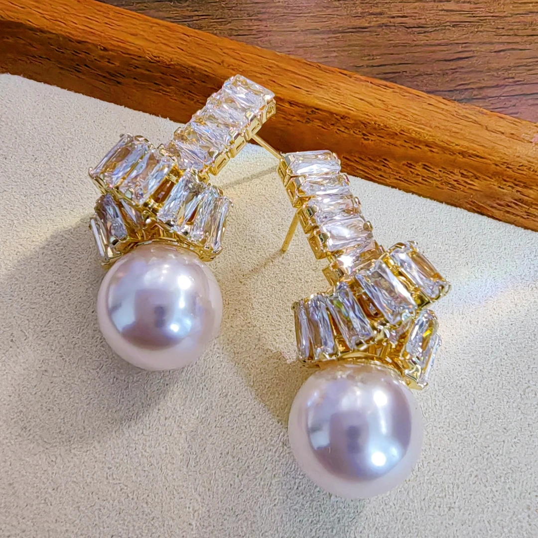 铜合金合成锆石耳饰 【浪漫情结】轻奢赫本风打结锆石气质珠珠耳环