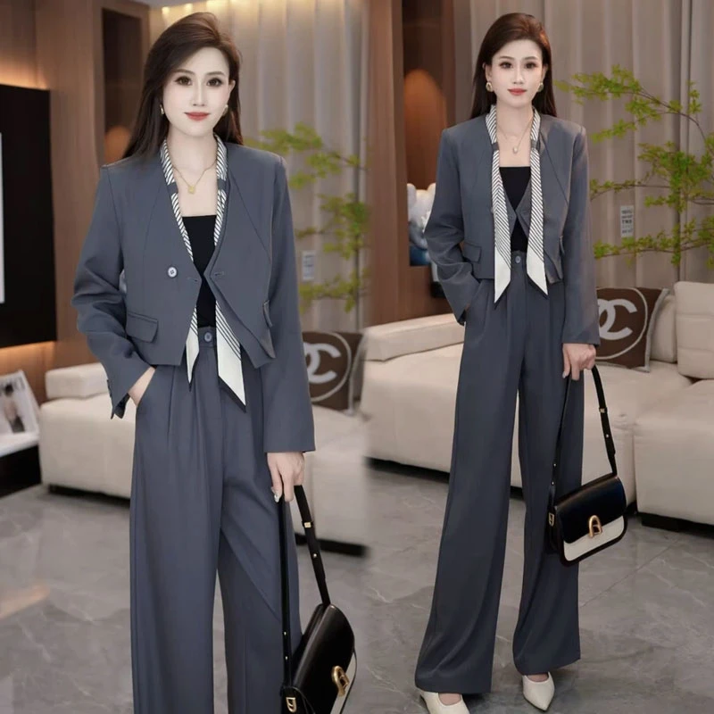 La babite时尚西装套装女2025秋季新款洋气西服上衣阔腿裤两件套