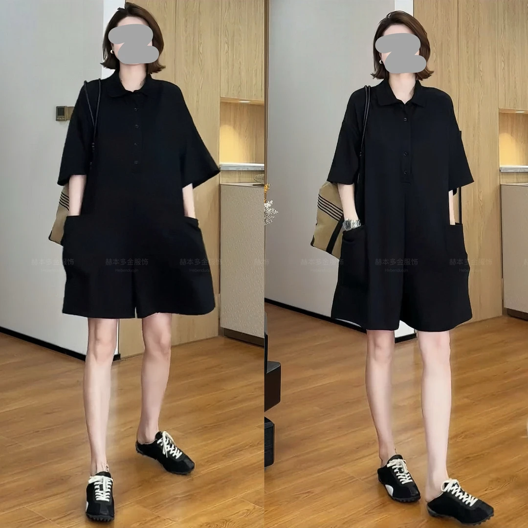 老钱风松弛感女装2025夏季纯色显瘦POLO宽松连体裤痞帅炸街风女装