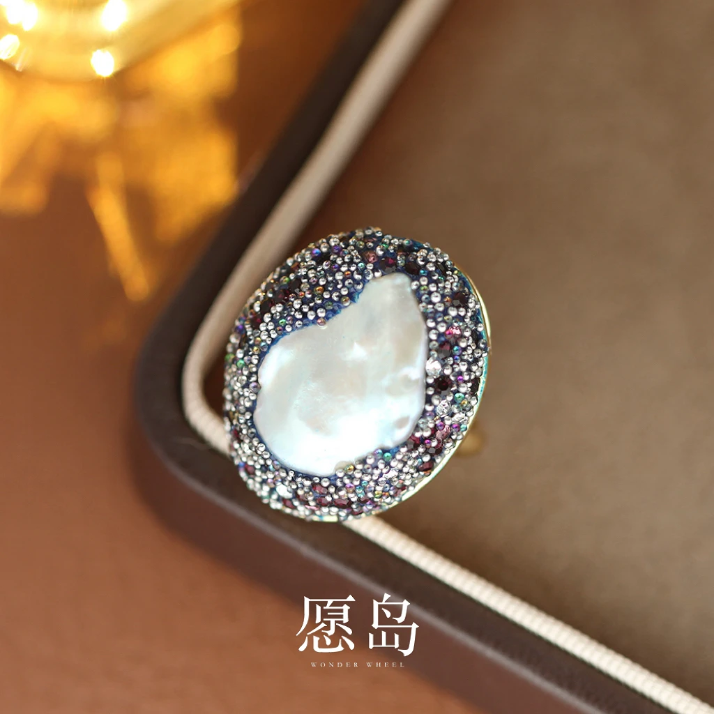 愿岛 黄铜合成锆石戒指 法式复古气质巴洛克微镶锆开口戒指JZ2033