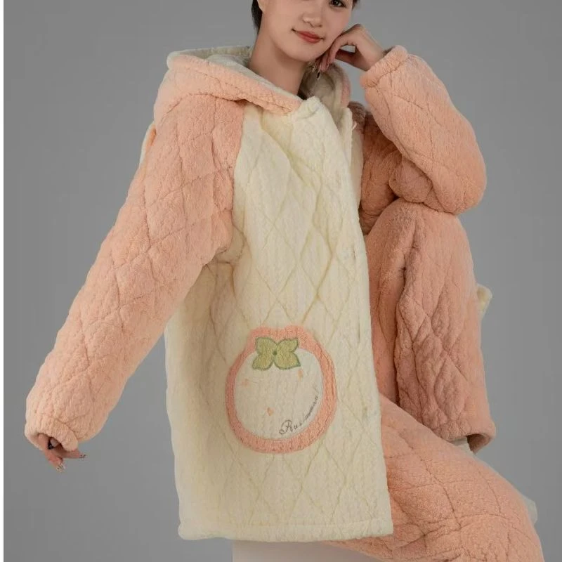 901新款三层加棉加厚保暖家居服可外出穿