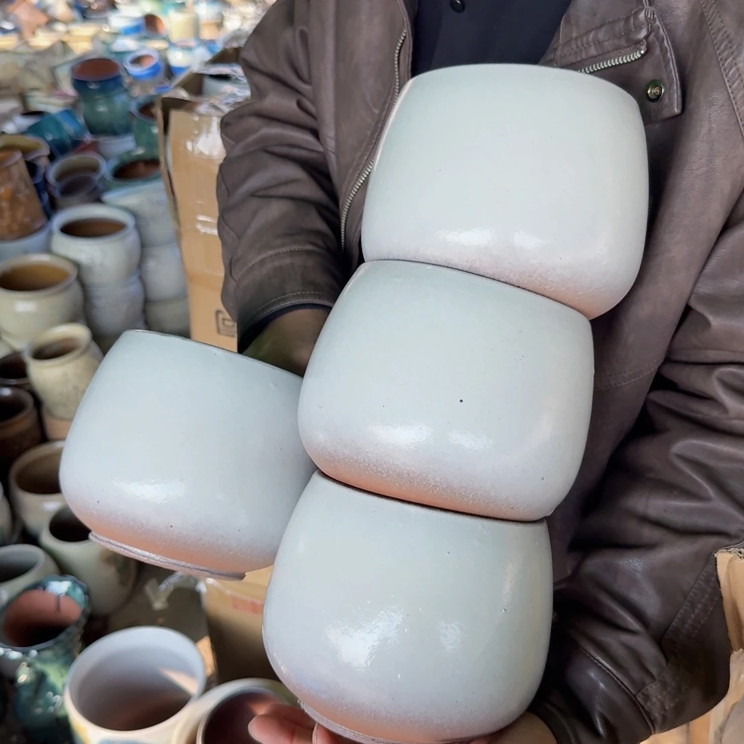 紫砂花盆口14高13（四个蛋壳白色