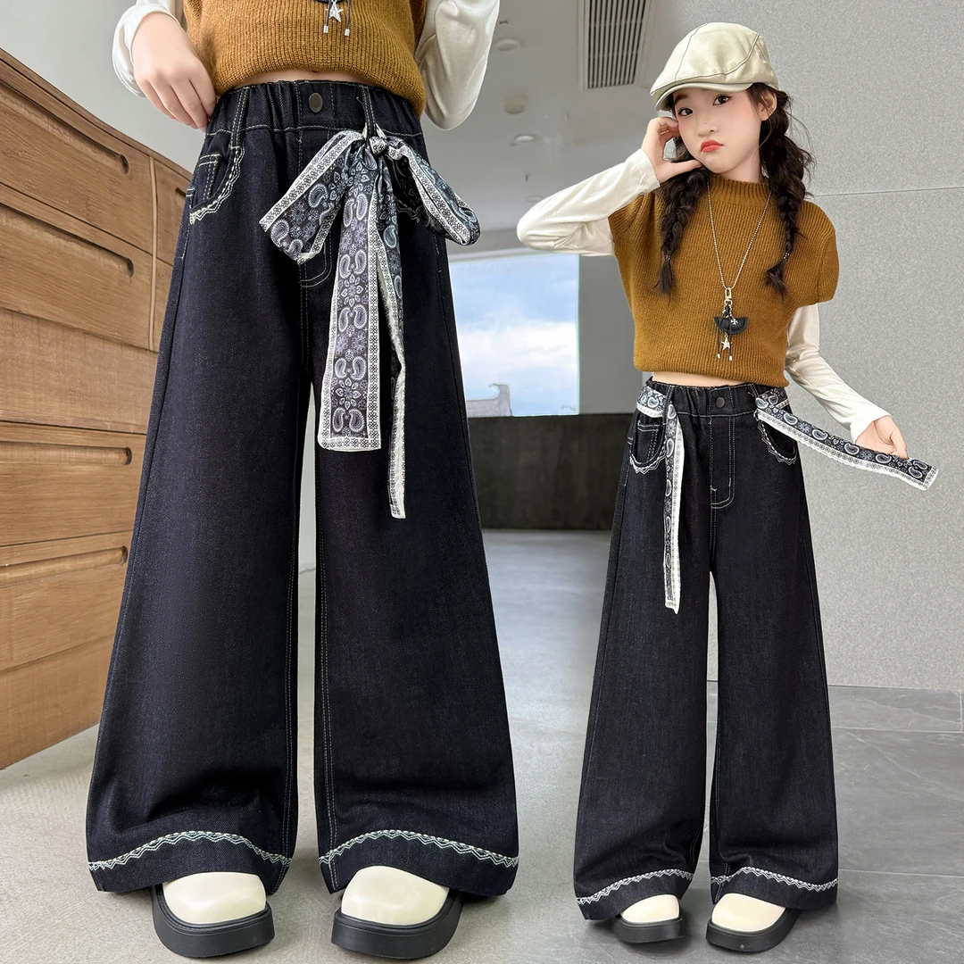 新款女童牛仔裤2025秋款中大童洋气时髦百搭高品质原色牛仔直筒裤