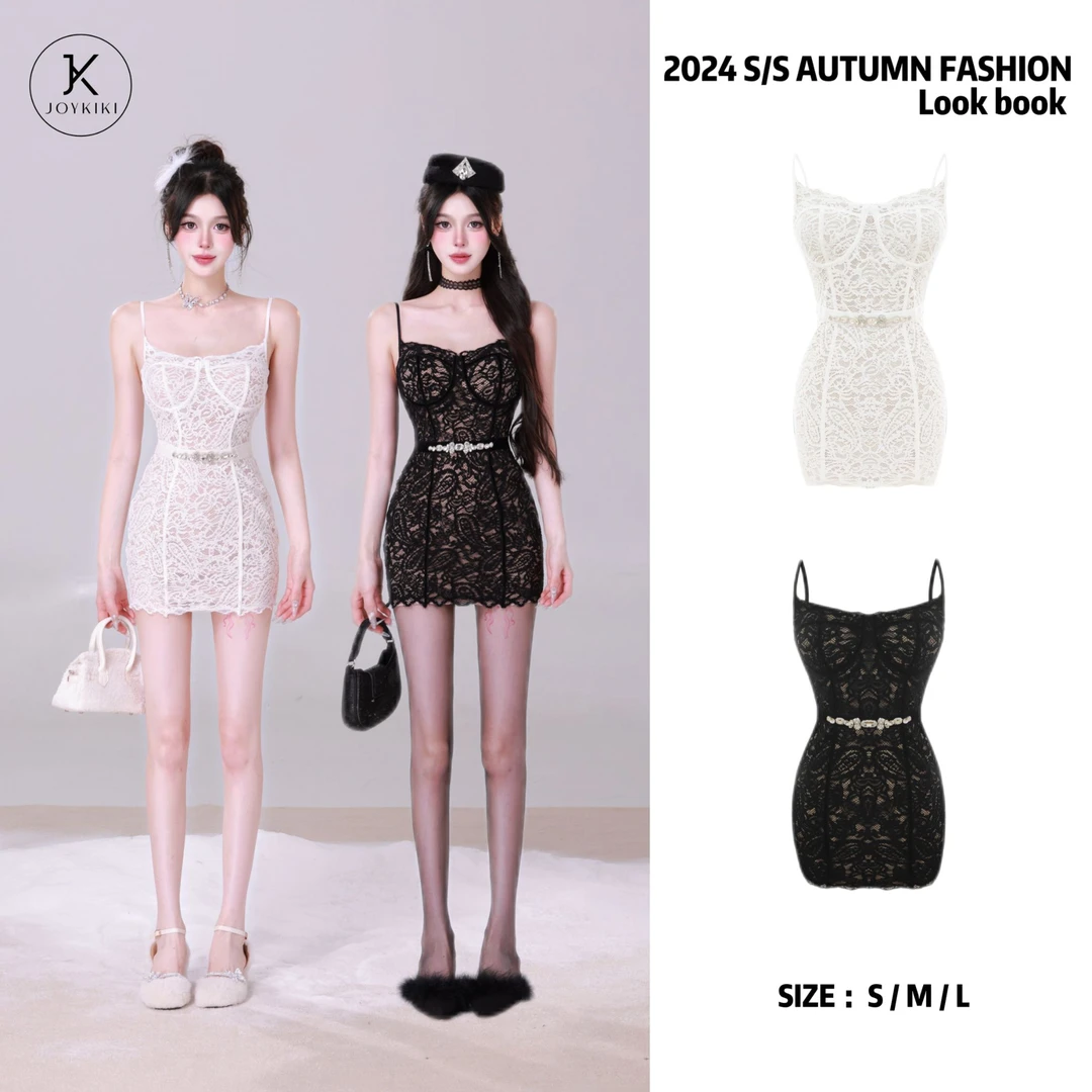 【JOYKIKI 清清!】【奢宠冬日】蕾丝气质修身设计师轻奢吊带裙J24D150