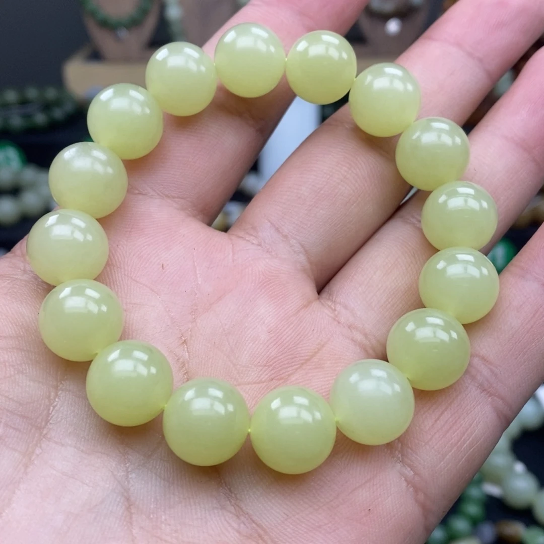 和田玉手链未镶嵌若羌冰黄口卡12