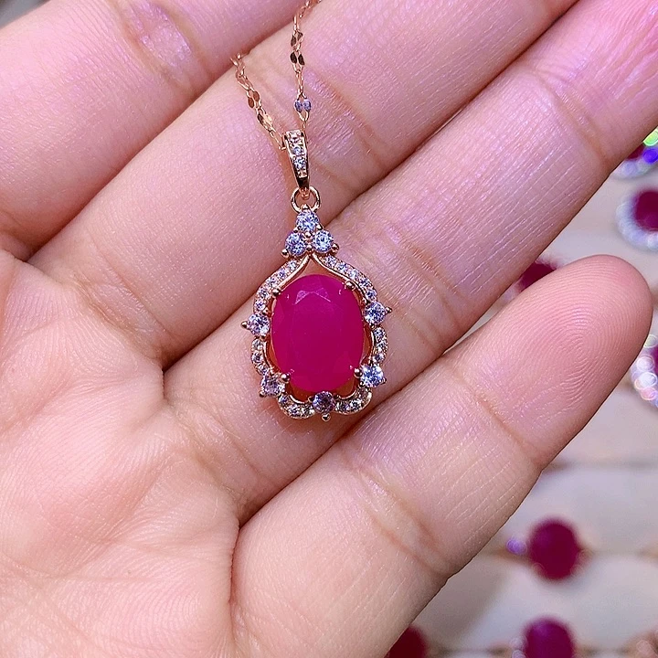 红宝石颈饰银S925镶嵌