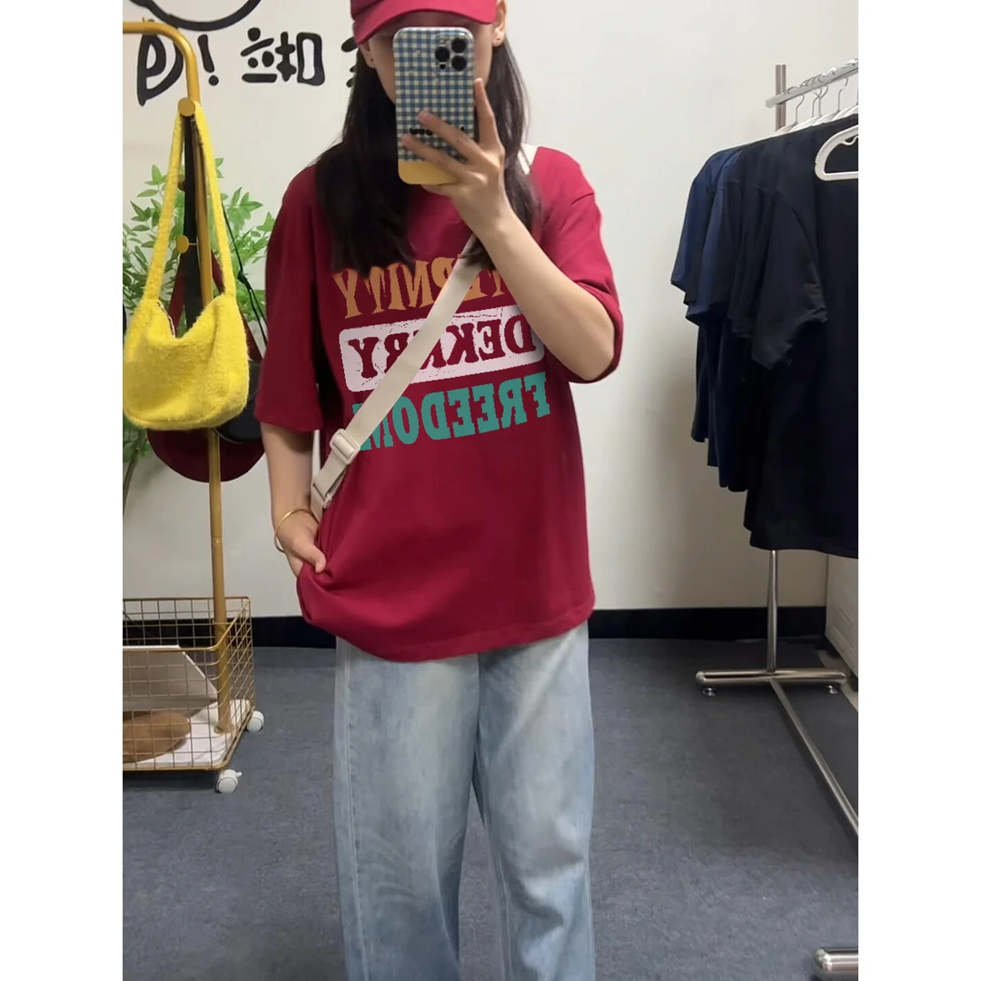 Labzaa美式复古潮牌设计感字母印花纯棉短袖t恤男女夏季情侣上衣