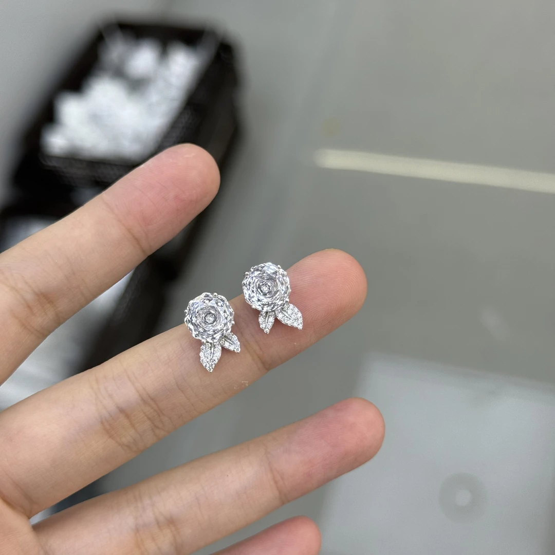 925银合成锆石耳饰 AE-0900 超高版简悦家玫瑰切透彻耳钉