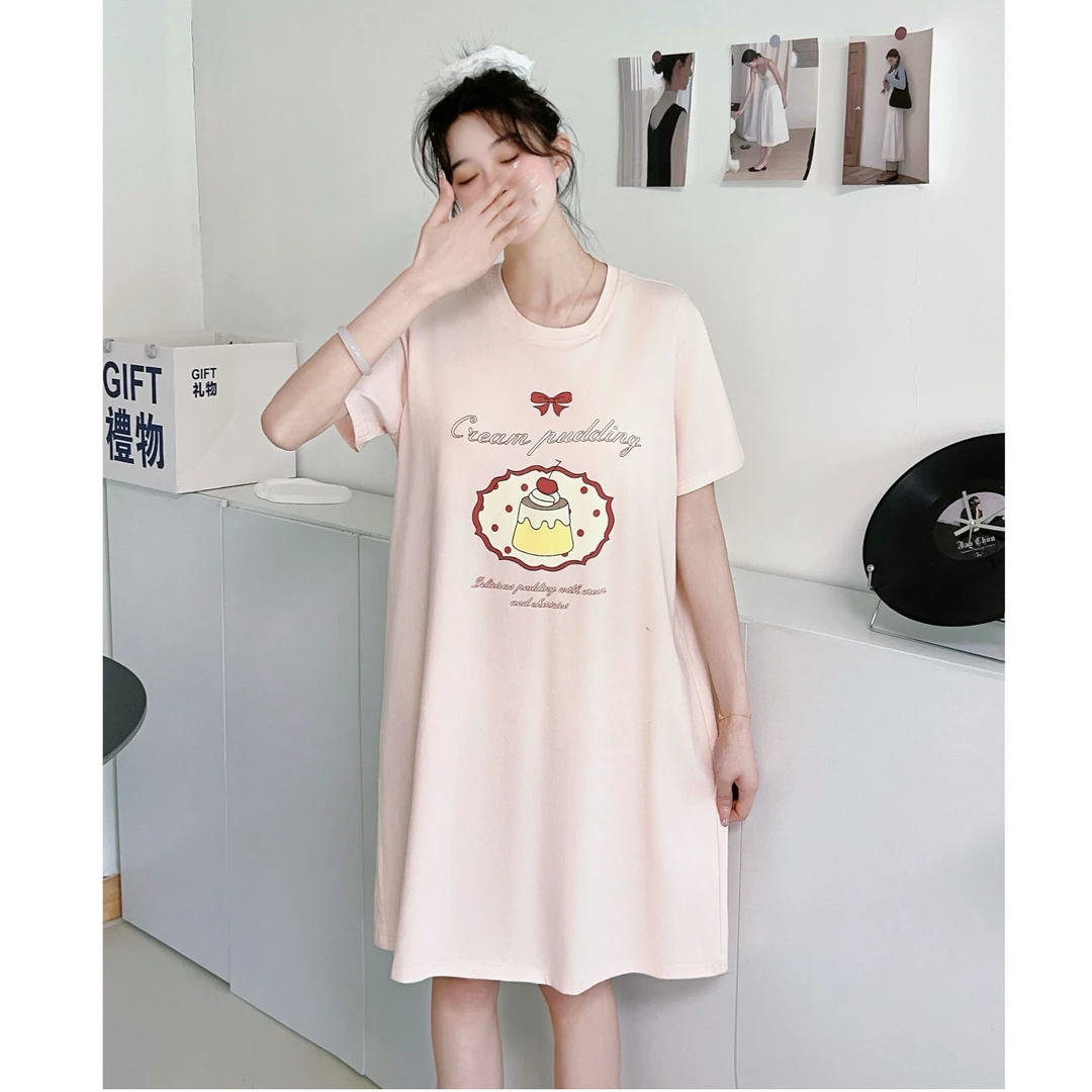 百家亲2025夏季圆领大码新款睡衣可外穿带胸垫带胸垫女睡裙