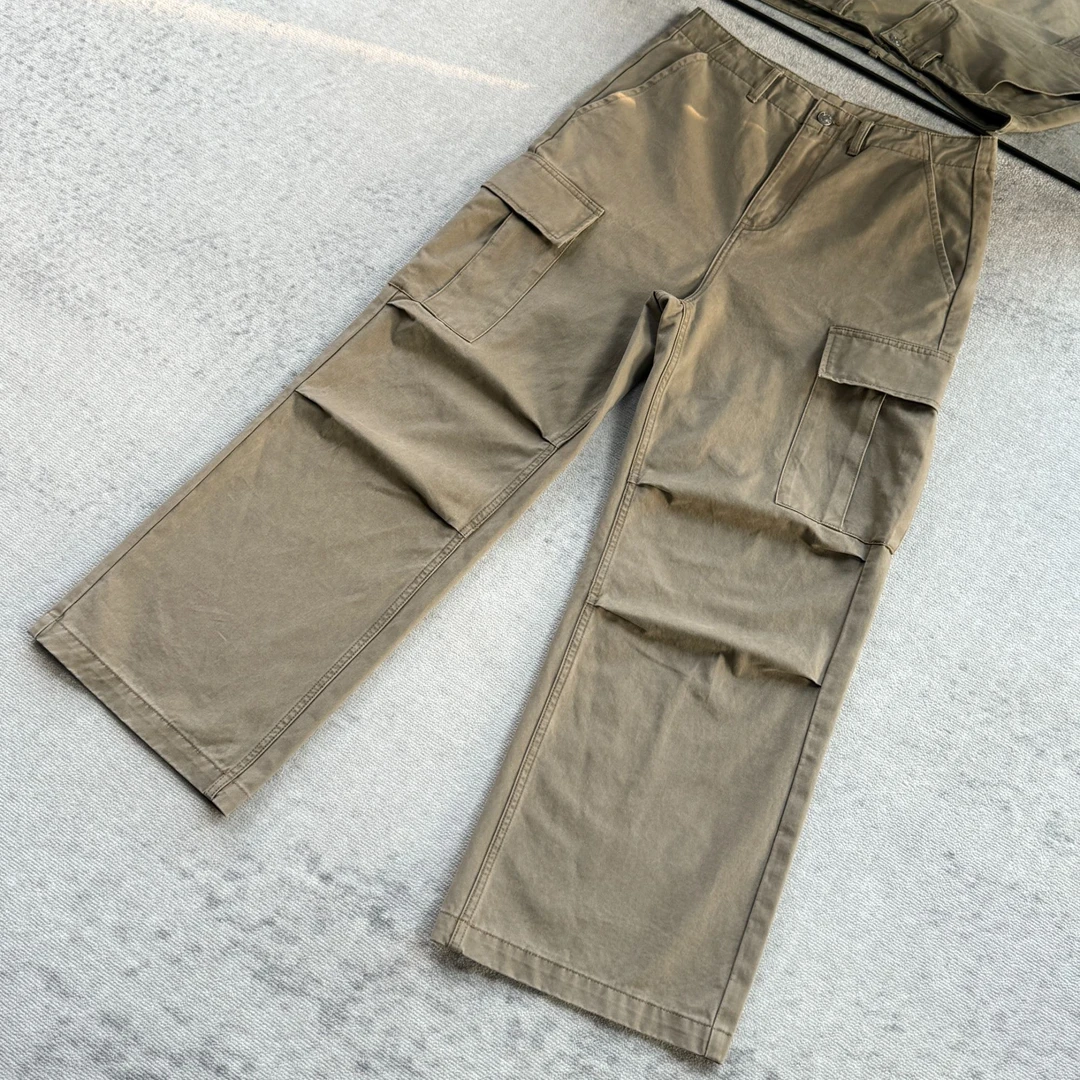 【KEBUSI】现货！重水洗做旧Vintage宽松直筒多口袋工装长裤男#K019