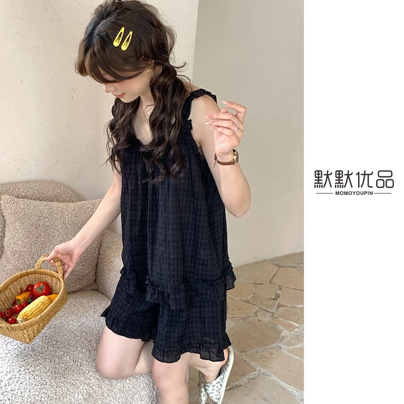 爆款/带胸垫/韩国网红ins风/气质/薄款宽松甜美家居套装