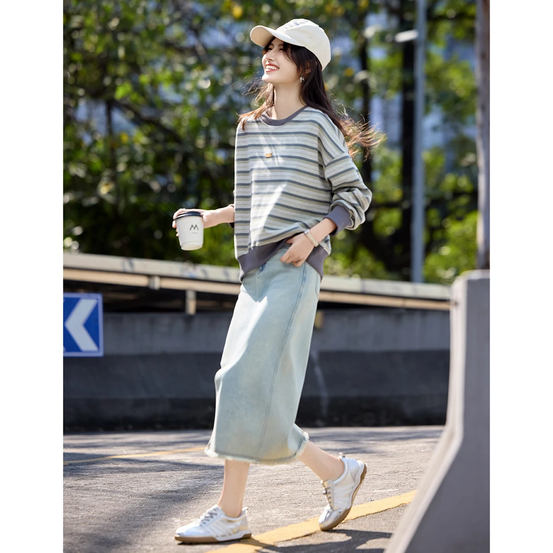 条纹撞色减龄卫衣20255年春夏新学院风休闲显瘦圆领宽松百搭上衣
