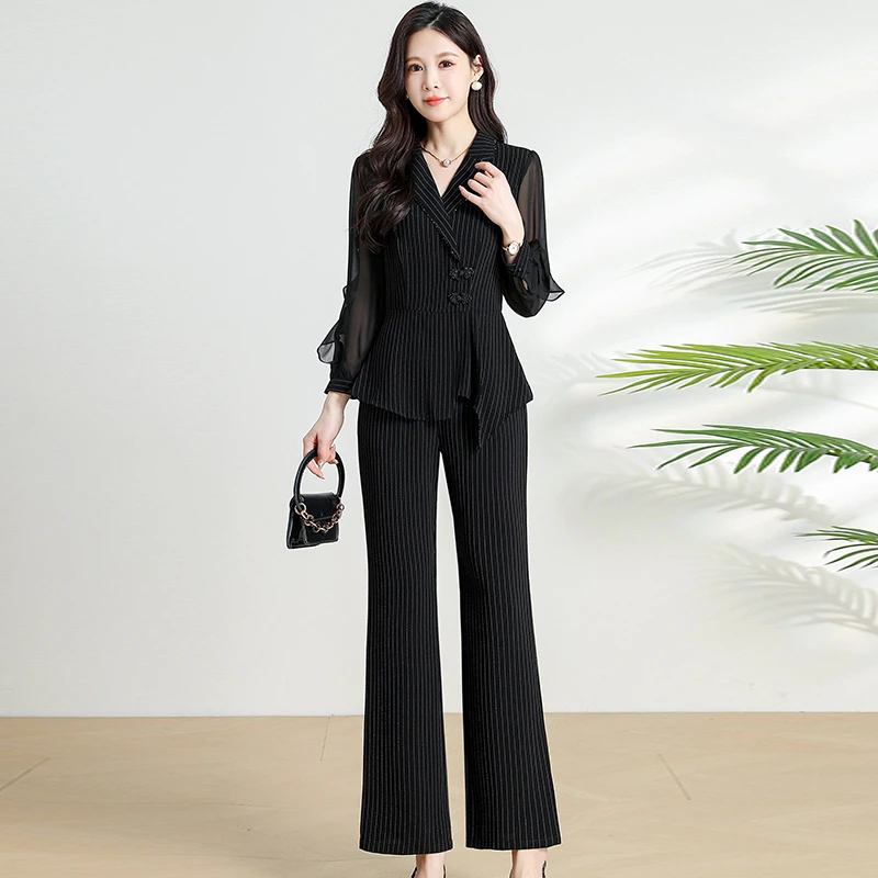 高级感女装时尚条纹套装夏季新款女神范气质显瘦显瘦优雅两件套裤