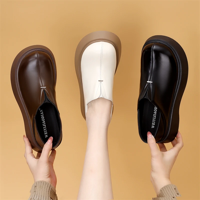 厚底增高乐福鞋女2025春季新款休闲软底白色勃肯单鞋一脚蹬小皮鞋