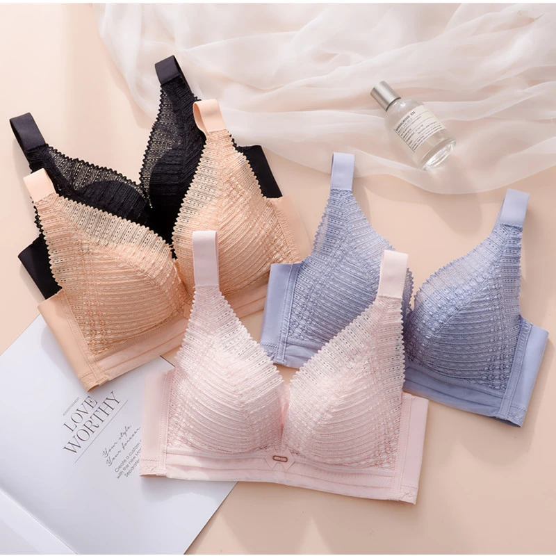 火山石内杯宽肩带蕾丝加宽无骨侧比中薄杯舒适聚拢调整型文胸