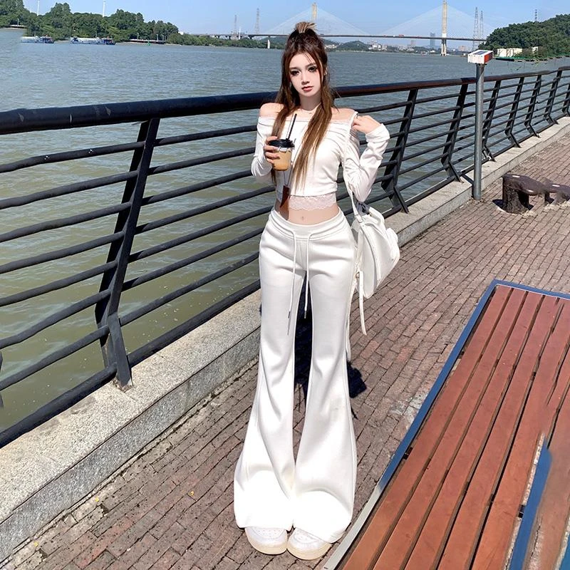 2024新款灰色美式慵懒辣妹显瘦喇叭裤拖地运动裤休闲裤女