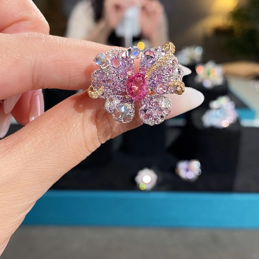 银S925镶嵌戒指尖晶石帕帕色尖晶