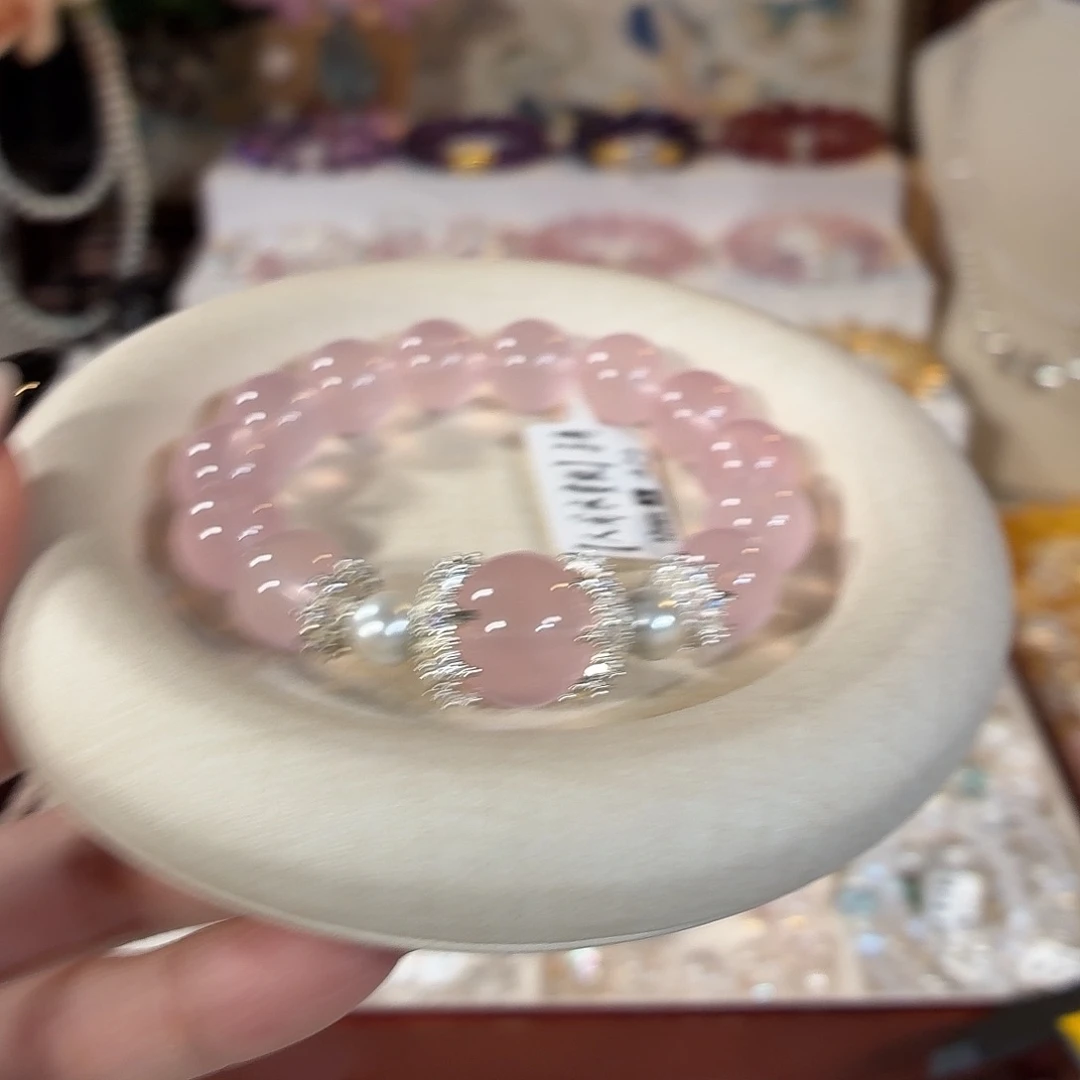 芙蓉石未镶嵌手串马粉果冻体设计款12+