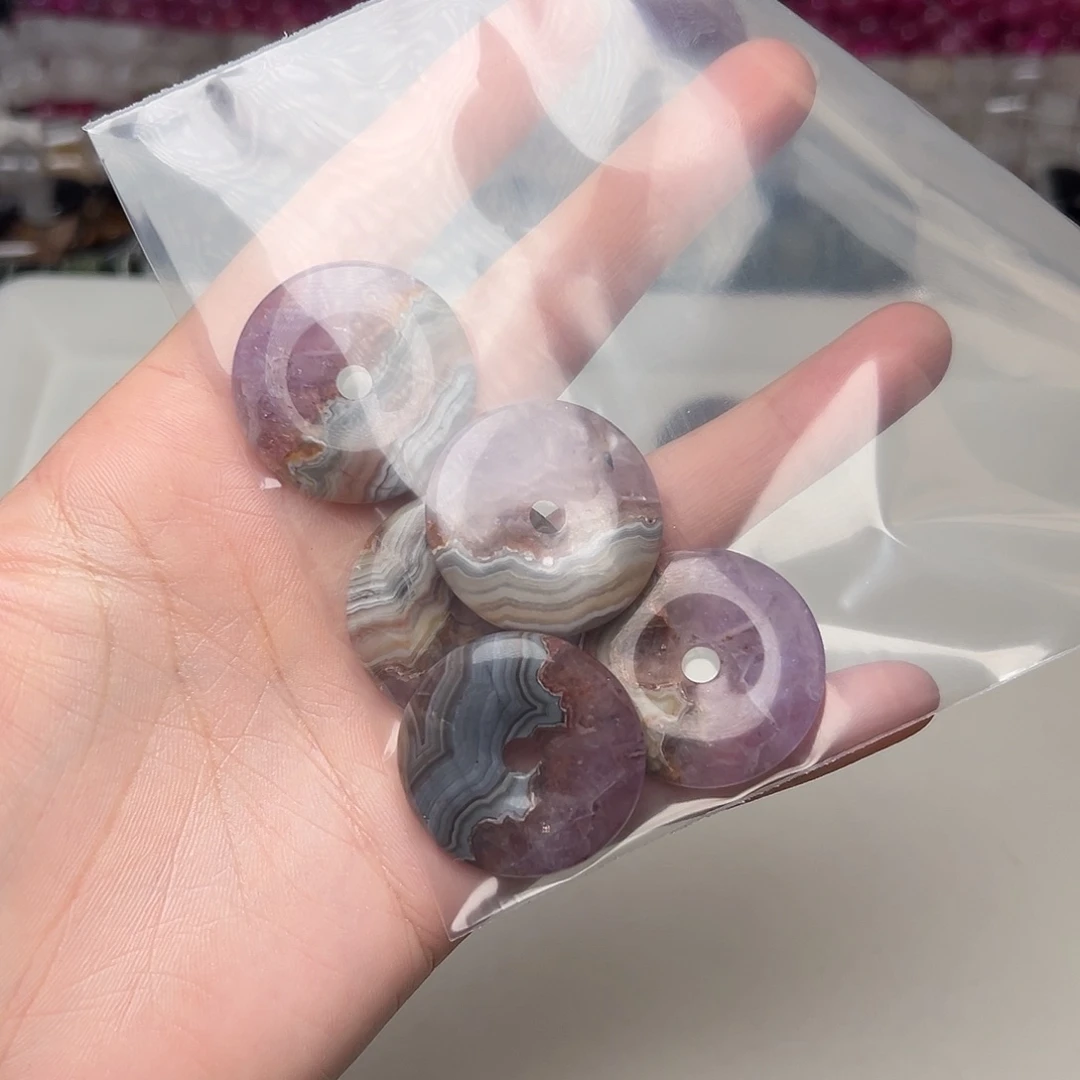 么***哒玛瑙/玉髓合金珠宝半成品V680。天然极光玛瑙平安扣5个