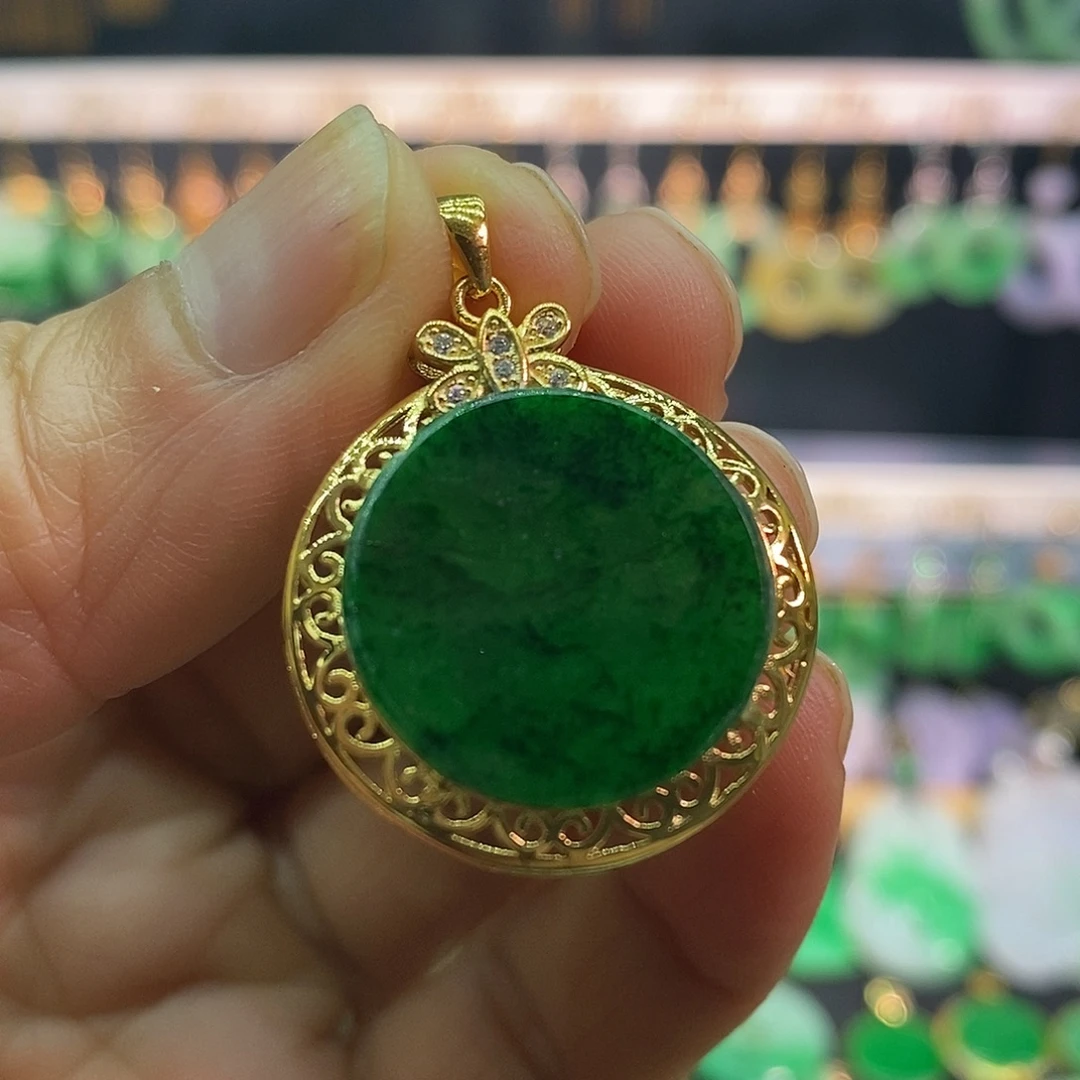 翡翠银S925镀金镶嵌吊坠(赠链)吊坠