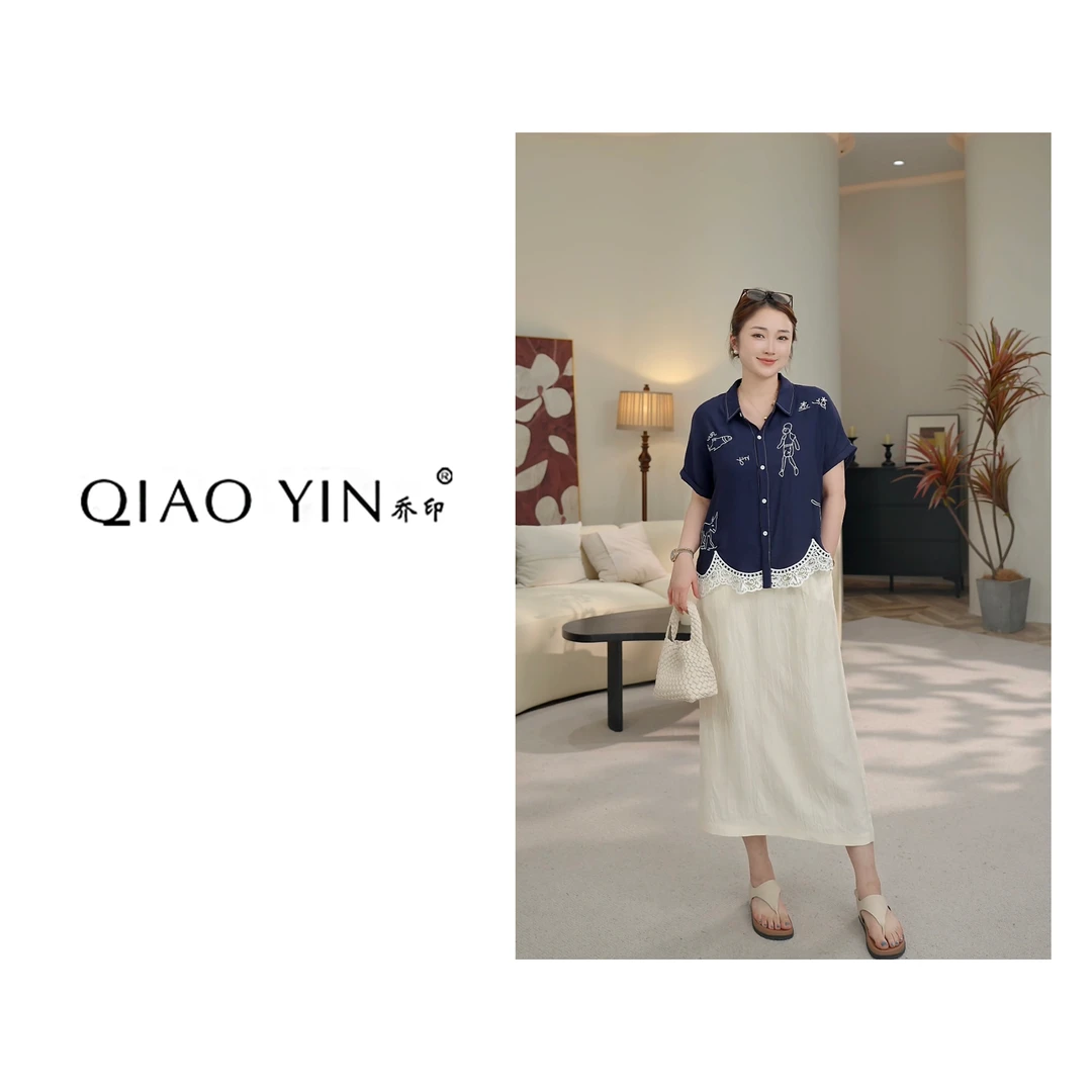 QIAO YIN"衬衫“衬衣时尚休闲夏季复古印花QY27580
