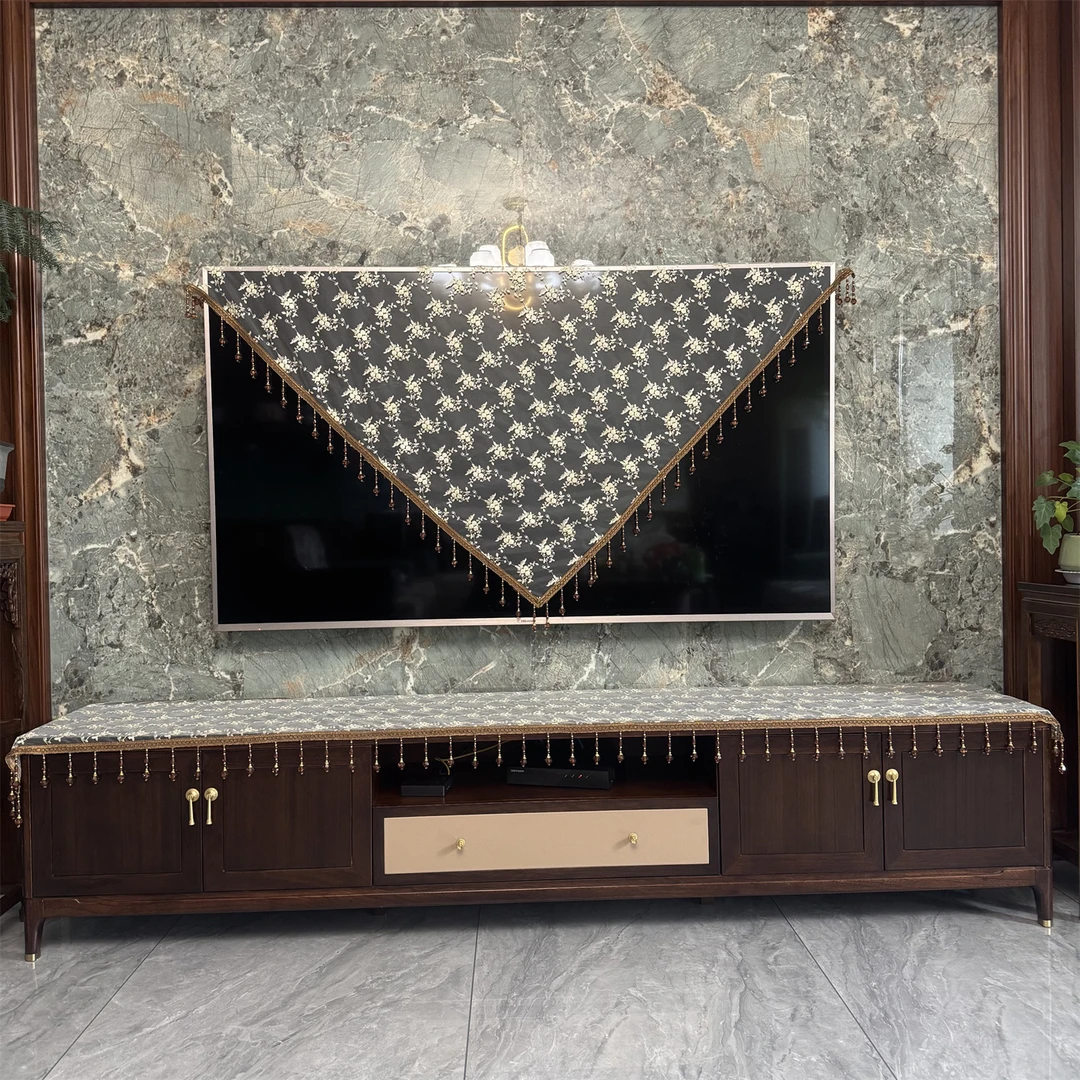 2025新款电视盖巾轻奢串珠防尘电视盖巾床头柜电视柜盖布餐桌布艺