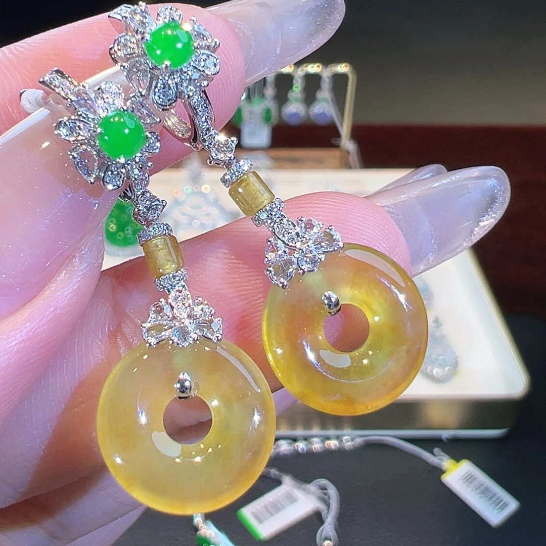 翡翠18K金镶嵌耳环翡翠