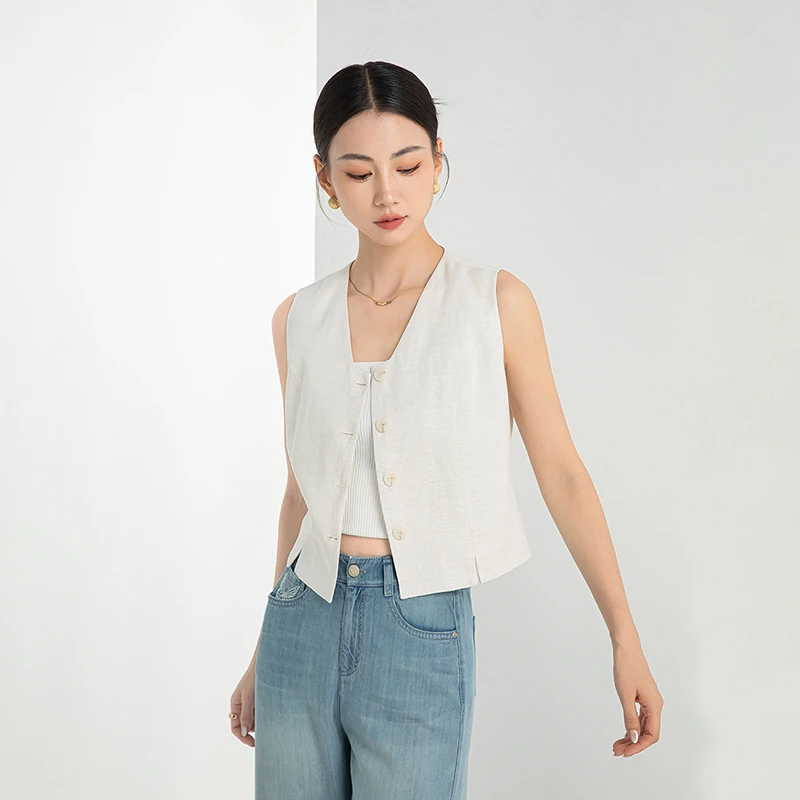 64049老钱风新中式女装亚麻马甲夏季薄款短款背心西装小马夹