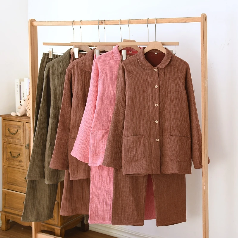 【雅趣】全棉双层纱情侣家居服套装长袖+长裤透气软糯亲肤~可外穿