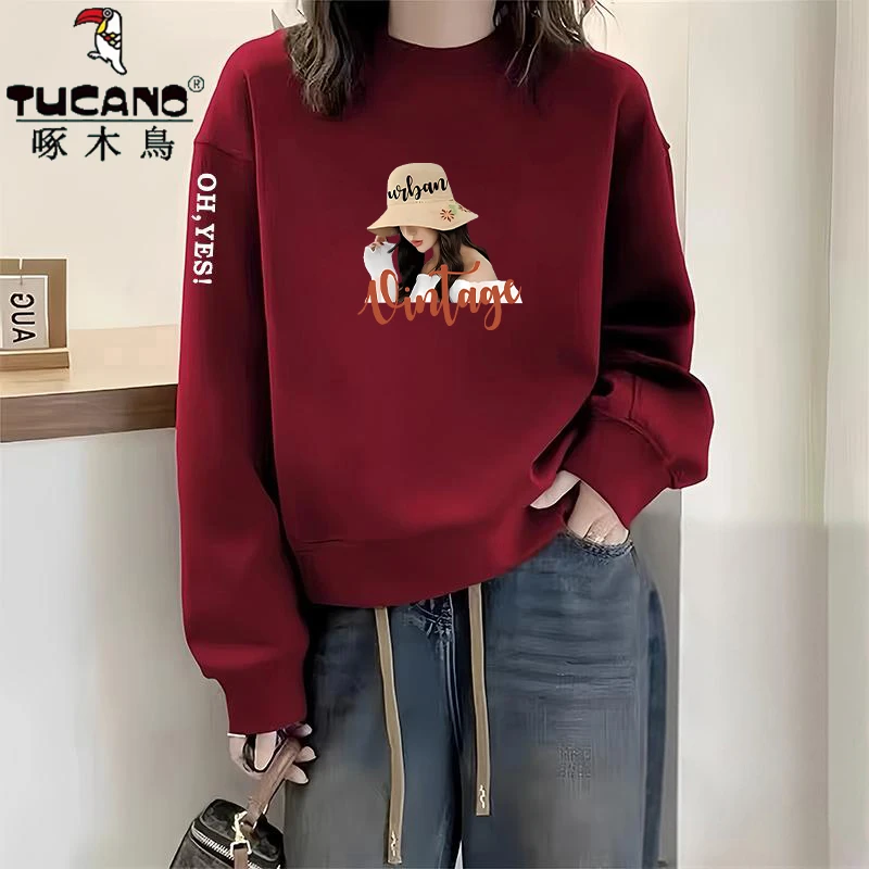 啄木鸟纯棉卫衣女春季新款女装大码宽松显瘦气质时尚百搭外穿上衣