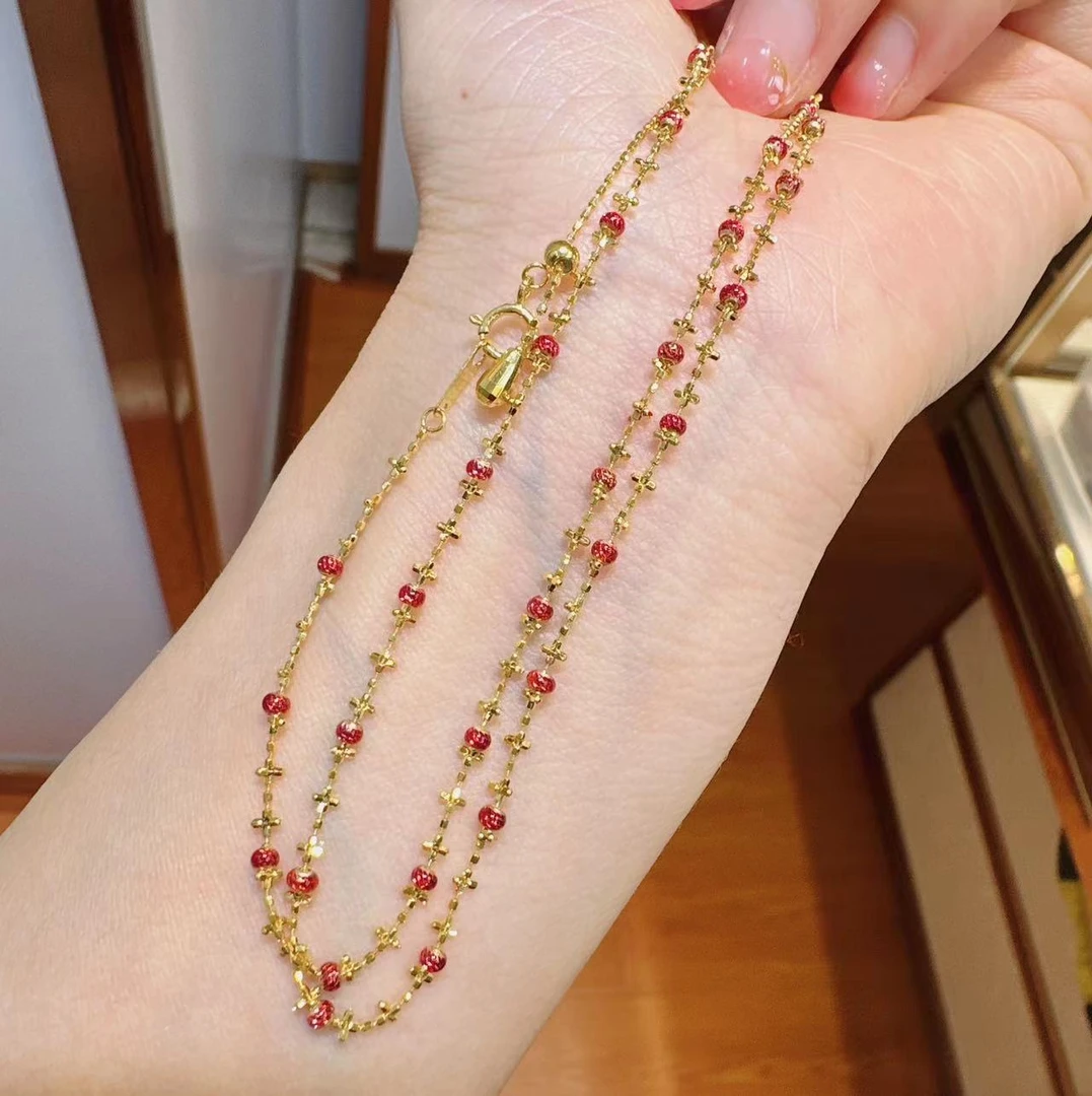 18K金红色仙女链灯笼项链HNZ14634