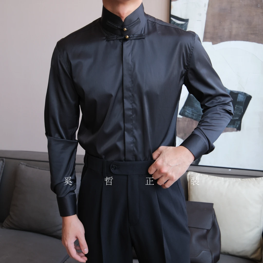 新中式盘扣男士时尚高级感免烫衬衫3315
