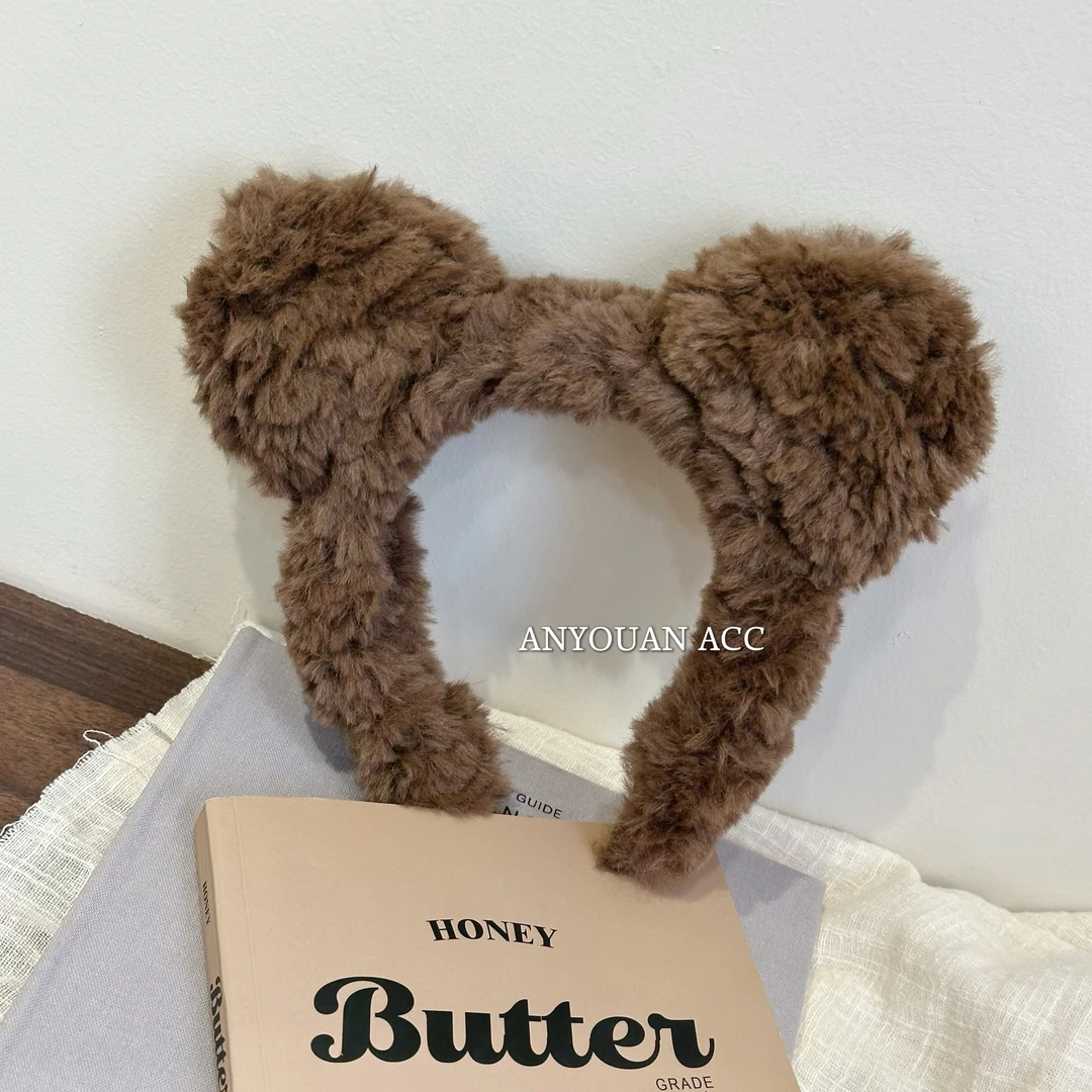 韩国可爱小熊耳朵毛绒头饰发箍女洗脸显脸小羊羔毛头箍少女发饰
