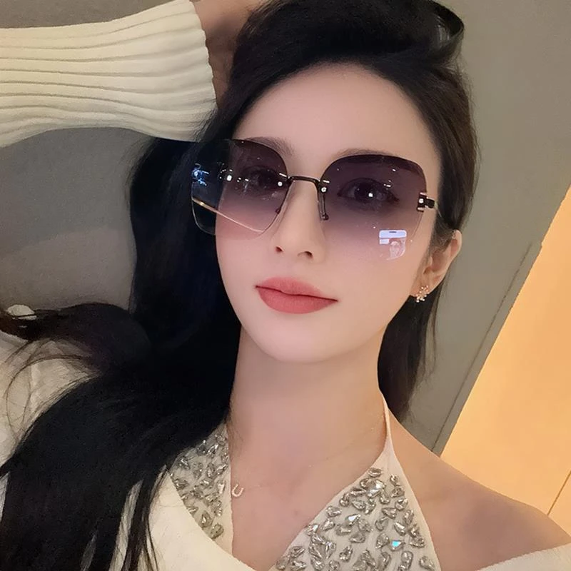 帕森精品牌无框渐变色墨镜女款2025新款高级感防紫外线大脸显瘦切