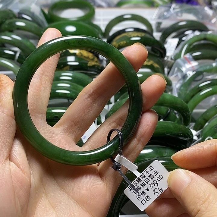 和田玉（碧玉）手镯未镶嵌细圆条56