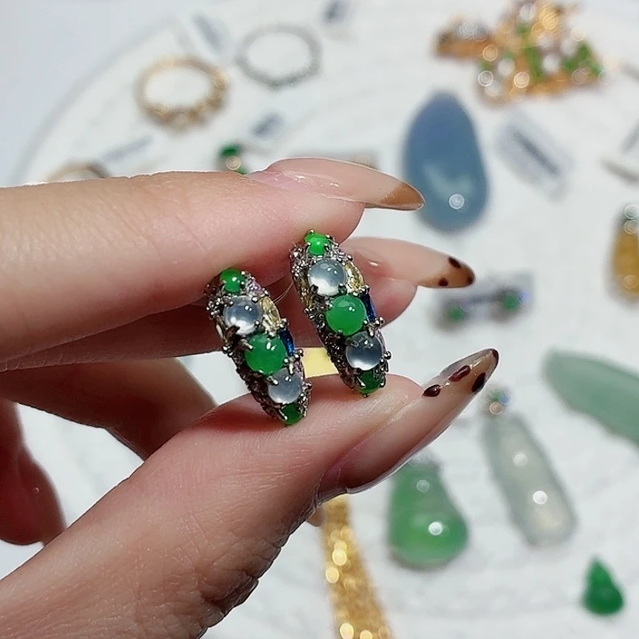 翡翠银S925镶嵌耳饰