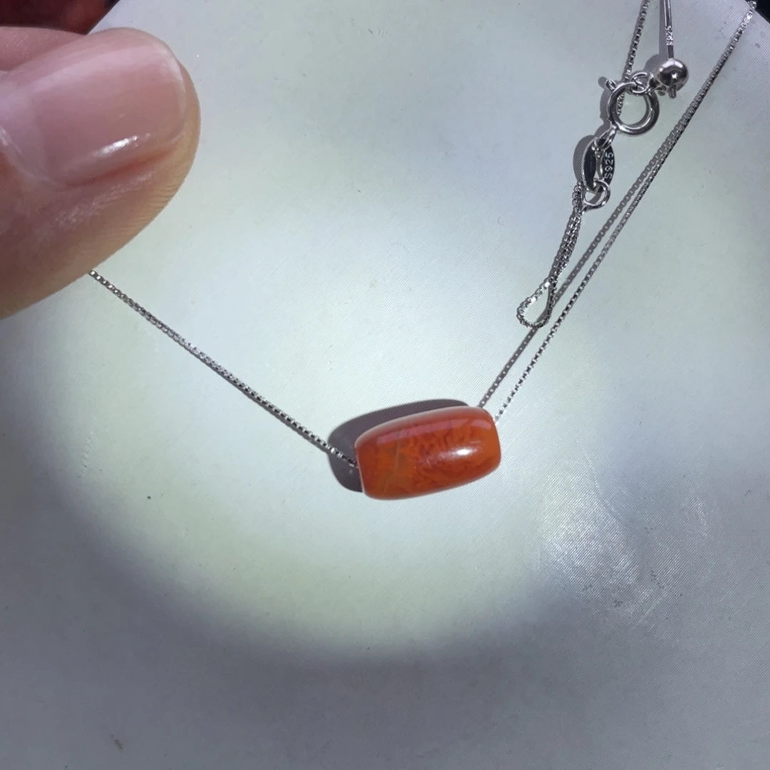 南红玛瑙银S925镶嵌川料南红满肉火焰纹桶珠锁骨链套装