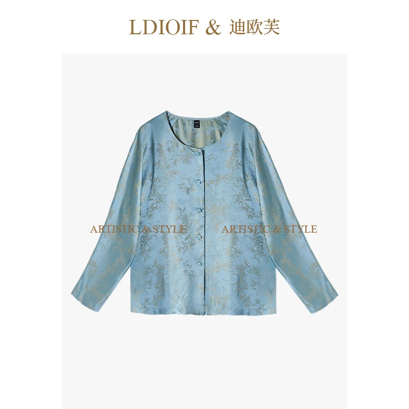 双面竹影提花纹 / 重磅珠光缎 圆领提花外套开衫#QWT18566