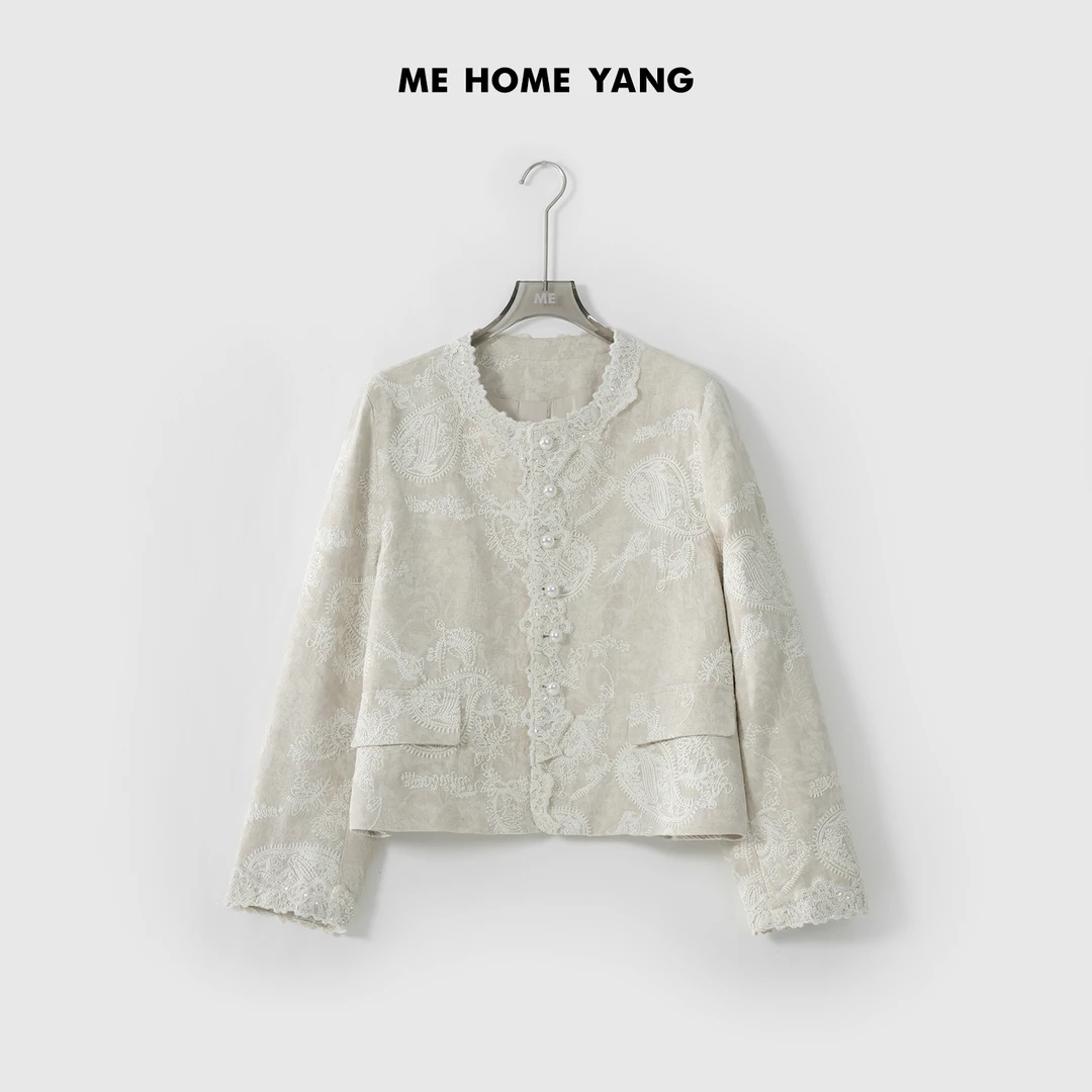 ME【暮江花呤】亚麻混纺重工提花刺绣新中式时尚百搭外套MESS0444