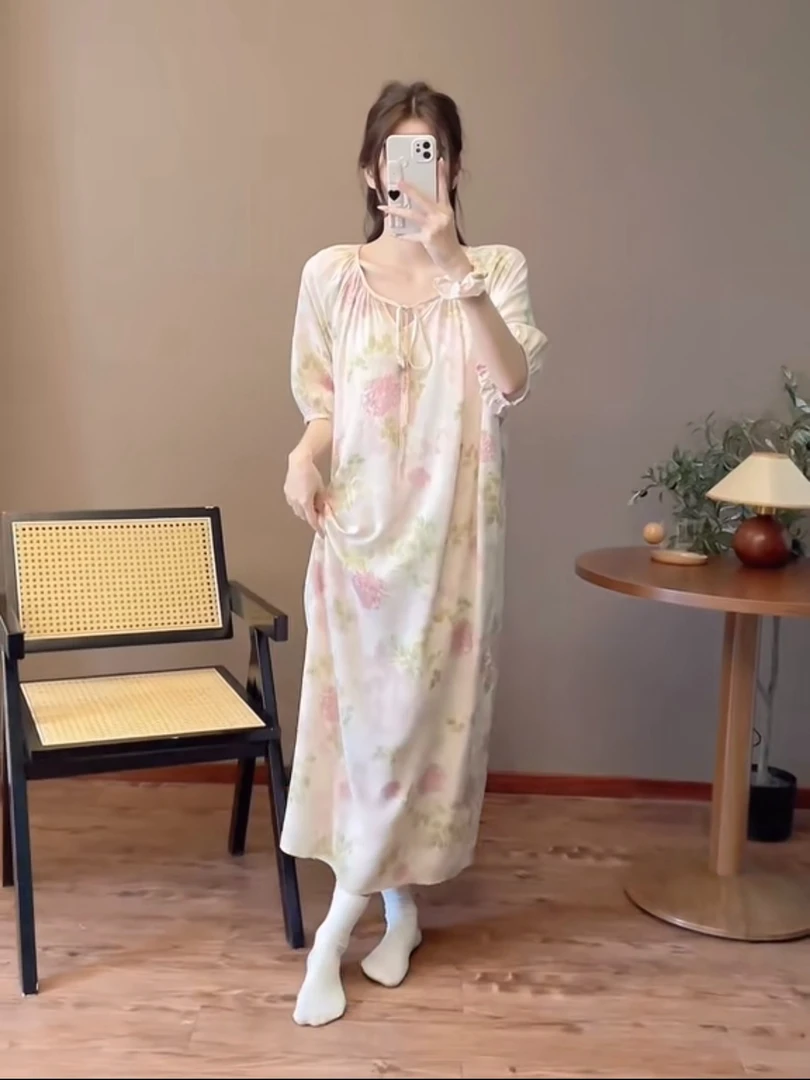 【2】夏季新款带胸垫吊带宽松背心新中式睡裙女款全棉家居服可外穿