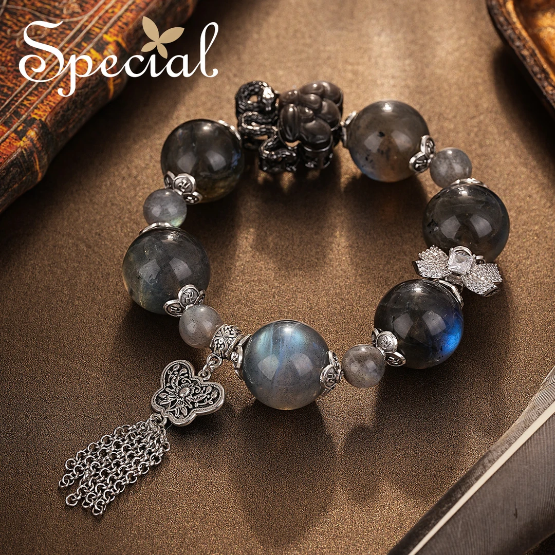 special【预售11/9】拉长石黑曜珠珠时尚送礼流苏手链手串暗夜幽芒