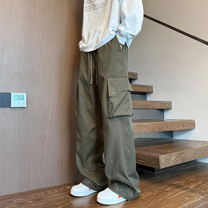 秋季新款休闲裤裤子男宽松潮牌美式大口袋直筒微弹工装裤休闲长裤