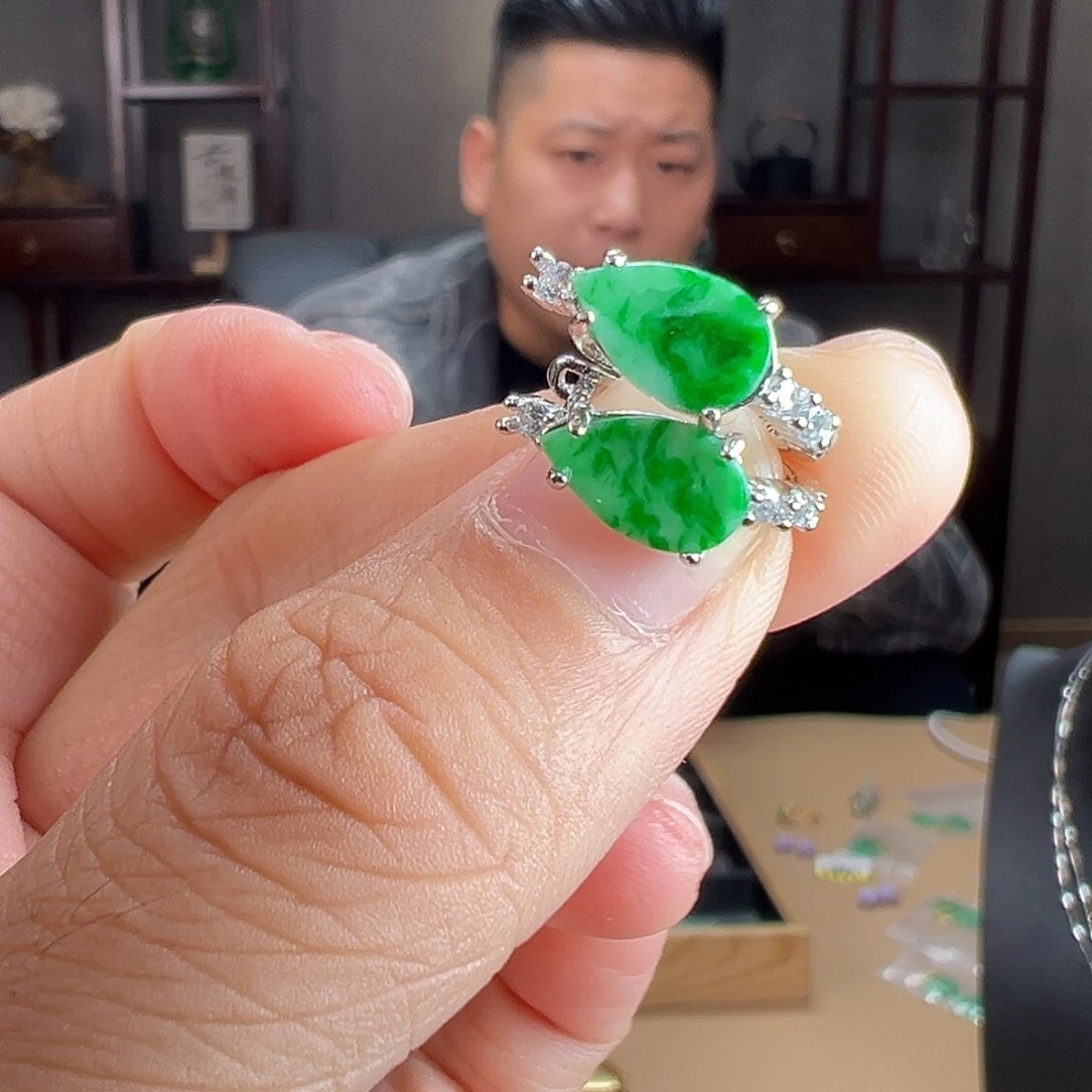翡翠银S925镶嵌耳饰耳环31