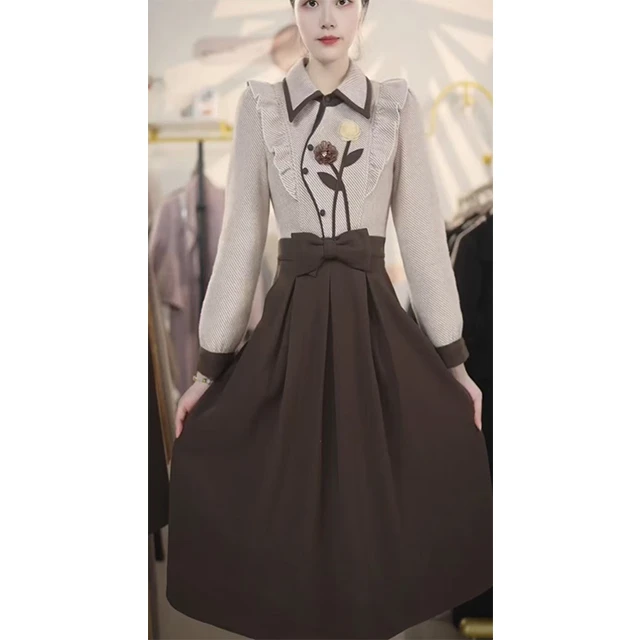 M7159洋气连衣裙2025春季新款收腰显瘦遮肉气质减龄时尚中长款裙