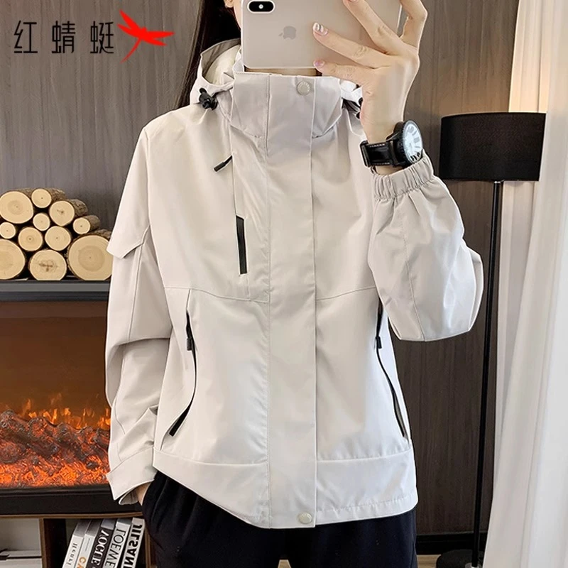 红蜻蜓户外单层冲锋衣女款春秋2025新款防风防水运动登山服外套