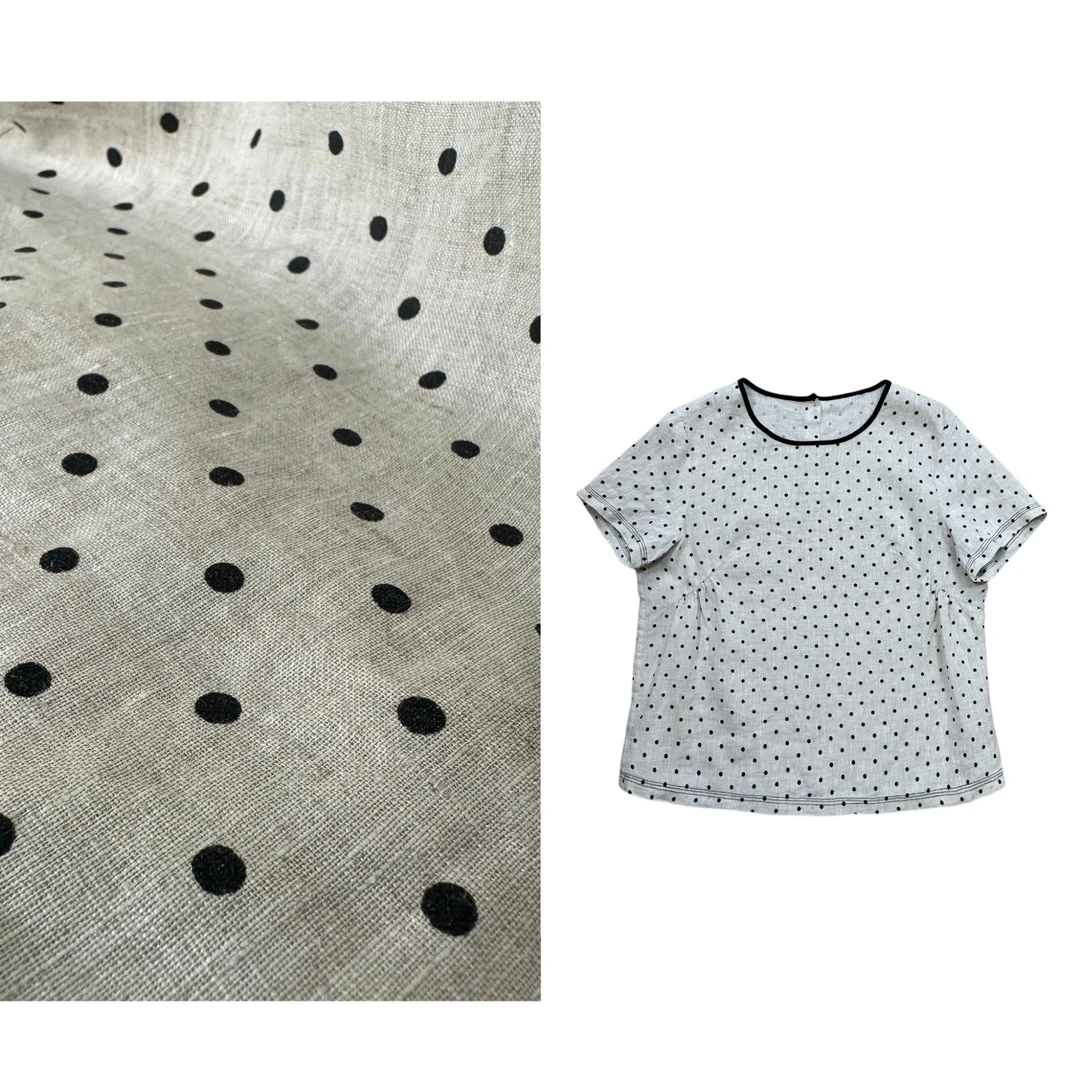 【文艺】2025夏季100汉麻圆领波点后背开衫文艺复古舒适衬衫 31701