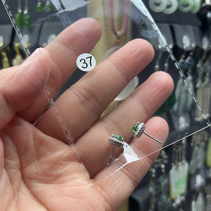 翡翠耳饰银S925镶嵌淘*淘