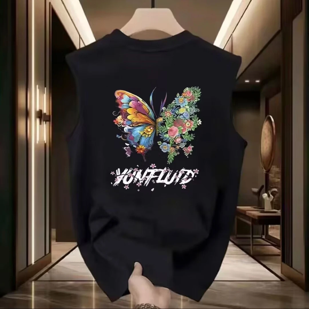 潮牌炫彩设计感蝴蝶国潮纯棉无袖背心男夏季新款百搭休闲坎肩男